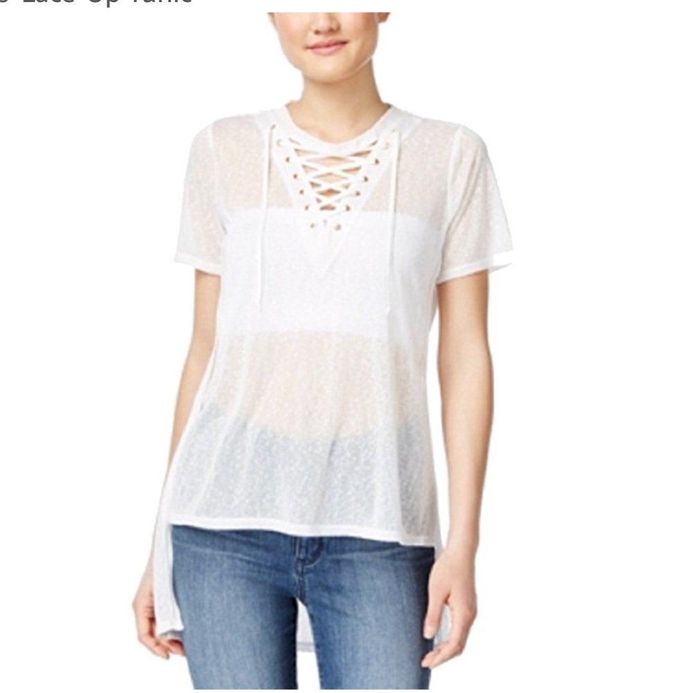 Material Girl Lace-up High Low Tunic Size M - Picture 2 of 8